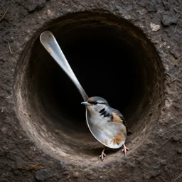bird holding a spatula being sucked into the eternal void