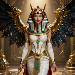 red - haired final fantasy white marble egyptian pharaoh with dragon wings, warframe armor, regal, symmetric, centered, attractive, ornate, sultry, sexy, beautiful, elize theron, pretty face, green eyes, scifi platform, 4 k, ultra realistic, epic lighting, illuminated, cinematic, black gold, art by alexandra petruk, artgerm, voidstar