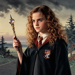 Emma Watson/Hermione Granger with elder wand, pixta.jp, ukiyo-e style