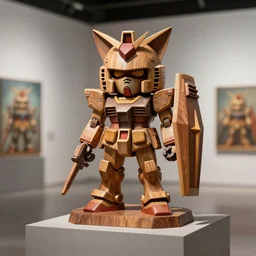 3 d octane render art ultra 8 k photorealistic art hyper detailed unreal engine, a wooden carving sculpture art on a pedestal a very cute gundam of the bohemian with cat's ears, concept art, trending on cgsociety art, artwork masterpiece, in a contemporary art gallery y artgerm