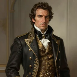 a cinematic scene male steampunk andy garcia dressed as an english gentleman, intricate, elegant, highly detailed, digital painting, artstation, concept art, smooth, sharp focus, illustration, art by artgerm and greg rutkowski and alphonse mucha