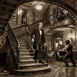 action scene sepia painting of a 1 9 2 0 s hotel horror stairway, h. p. lovecraft, m. c. escher, h. r. giger, atmospheric lighting, brooding, painted, intricate, ultra detailed, well composed, best on artstation, cgsociety, epic, horror, stunning, gorgeous, intricate detail, much wow, masterpiece, cinematic aesthetic octane render, 8 k hd resolution,