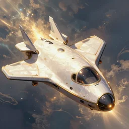 Artistic illustration of a futuristic spaceplane in hollow knight style