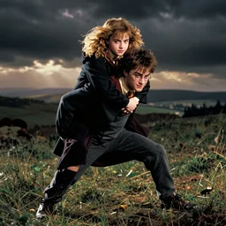 Hermione Granger getting Harry Potter in a headlock