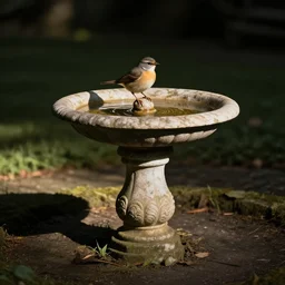 a bird bath with a bird in it