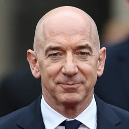 jeff bezos'bald scalp with margaret thatcher's face
