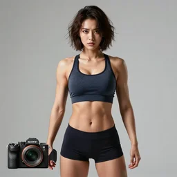 sony a 7 r iii. 1 9 8 0 s studio faculty photo of a beautiful gorgeous pretty stern intense athletic fit muscular ( ( buff ) ) ( ( ( bodybuilder ) ) ) hourglass model tall busty!!! curvaceous japanese american female gym teacher who bears an uncanny resemblance to motoko kusanagi. messy!! short bobcut hairstyle.