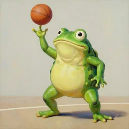 a six foot tall anthropomorphic toad playing basketball, style of maurice sendak, painting, 4 k, artstation