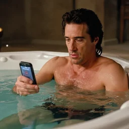 al pacino scarface hot tub scene, except he plays kingdom rush on his iphone