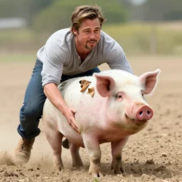 brad pitt races a pig