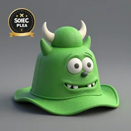 a green hat with a monster's head on it, an ambient occlusion render by seuss dr, polycount contest winner, lyco art, rendered in maya, ambient occlusion, contest winner