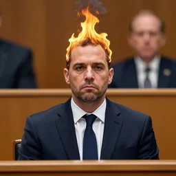 alex jones on witness stand with his head on fire