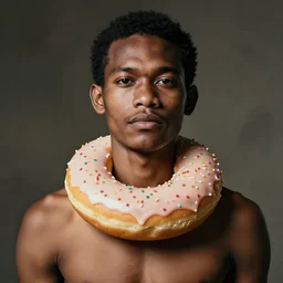 photo, papua man with big donut on his neck