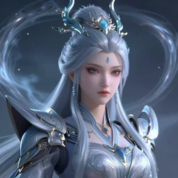 a beautiful octane render of fuxi in chinese mythology, delicate and dignified face, super clear, epic, hd, circling storm, light effect, unreal engine, trending on cgsociety, cool mecha style, trending on artstation, 3 d render, ray tracing, hyper detailed, denoise, deblurring, realistic physical rendering, close shot