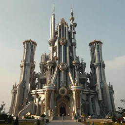 futuristic castle, mechanical, solarpunk, technological, utopia, art by Tom Bagshaw