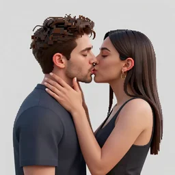 3 d render of kissing couple with profile picture by luis toledo and alex grey and beeple, neosurrealism. digital art, pixel art, concept art, octane render, trending on cgsociety, trending on artstation