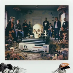 aged polaroid concept for cranial top loading vhs player amputee in lifeless apartment fungal & filthy with spewtum alberto bontempi, shigeru komatsuzaki, wayne d barlowe, alex ross, enric torres, simon bisley & boris vallejo, hyper realism, cinematical, narrative light, muted colors, epic, hyper detailed, awe inspiring, award