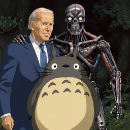 epic hayao miyazaki anime style film still of joe biden transforming into terminator, action shot, 4 k, 8 k, hd, high resolution, highly detailed, intricate detail, ultra realistic faces, digital art, trending on artstation, pixiv, studio ghibli, totoro, spirited away