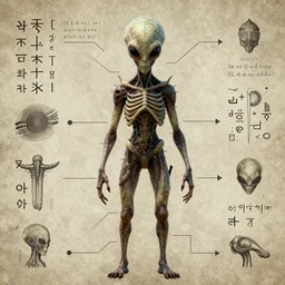 alien reproduction diagram, high detail, strange language, pictograms, dark fantasy, scientific, hdr, photorealistic