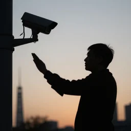 silhouette of a man caught on a security camera