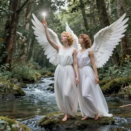 lucifer lightbringer, androgynous angel, by a forest river. by nuri iyem, james gurney, james jean, greg rutkowski, anato finnstark. instagram photo shoot, extremely detailed