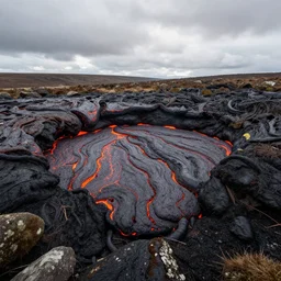 An open lava lake, full of molten lava, in Dartmoor National Park, award winning landscape photography
