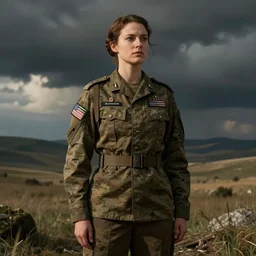 Female in military uniform. By Rembrandt and artstation trending