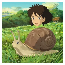 advertisement poster for a snail anime, studio ghibli, highly detailed - h 8 3 2