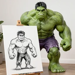 photomanipulation of BOB ROSS drawing a canvas painting as hulk, marvel