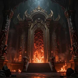 a disturbing temple of the undead, grimdark feeling of horror, fire and lava, in psychodelic style of Midjourney, stylized, 8k high details, detailed and intricate, elegant, ornate, horror, elite, ominous, haunting, beautiful digital painting, cinematic, cgsociety, artstation, octane render, 8k, unreal engine