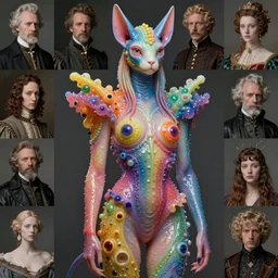a fashion editorial of sadie sink as a brightly colored sphinx amphibian hybrid with wet translucent skin. wearing an growing organic exosuit. by tom bagshaw, donato giancola, hans holbein, walton ford, gaston bussiere, brian froud, peter mohrbacher and magali villeneuve. 8 k, cgsociety