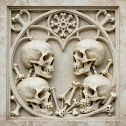 detailed realistic memento mori engraving by cameron gray and hector guimard, gothic ornament, skulls, bones, art nouveau, neogothic, ornate art nouveau botanicals, horizontal symmetry