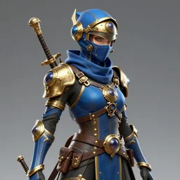 a Portrait of a steampunk sci-fi ninja, third person, D&D, sci-fi fantasy, intricate, blue and gold, highly detailed  , art by Range Murata, rim lighting, highly detailed, 3d, octane render, bright colors, digital painting, trending on artstation, sharp focus, illustration style of Stanley Artgerm,