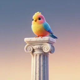cute colorful bird sitting on the top of a roman column pillar made of marble, octane render, 4 k, cinematic lighting, gradient lighting
