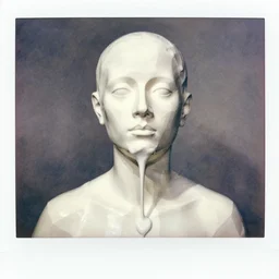 watercolor, a liquid white clay porcelain portrait of a face melt down flow go runny, body painted with white thick fluid by marlene dumas, low poly, realistic detailed watercolor polaroid, grainy image, contrast