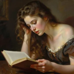 surreal painting of a woman getting into a book