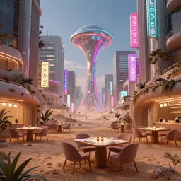 a beautiful photorealistic highly detailed urbex nature diner city by alejandro aravena, tokyo desert lightpaint extraterrestial vaporwave neon signs, archdaily, wallpaper, highly detailed, trending on artstation.