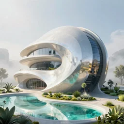 highly detailed futuristic architecture by Rafael Moneo, reflective lighting, stylized vegetation, ground-level view, puddles of turquoise water, foggy atmosphere, stunning sunny lighting, sunrise, vivid colors, in the style of pixar animation, trending on Artstation, 8k, matte painting, ray tracing, hyper detailed, unreal engine 5, cinematic, epic lighting, cryengine, octane render, cyberpunk, red and orange glow, vibrant