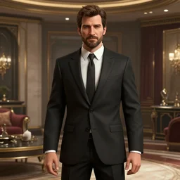 Screenshot of a 3d Sterling Archer from the show Archer in the videogame 'Hitman 3' (2021). High-detailed NPC screenshot. Fancy black suit. Luxury environment. Sharpened. 1080p. High-res. Ultra graphical settings.