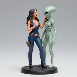 80mm resin miniature of Megan Fox talking with a Alien; image on store website, eBay.