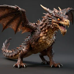 medium sized brown feathered wyvern that stands on 2 legs with razor sharp teeth and sharp claws, extremely detailed, 4 k, photorealistic, artstation