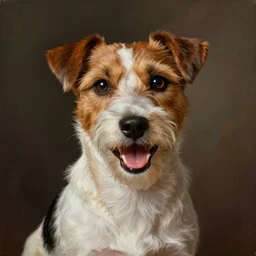 portrait of jack russel terrier happy!!!, illustrated by peggy fortnum and beatrix potter and sir john tenniel