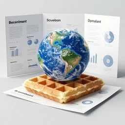 the image of the earth projected onto a waffle, with scientific figures and infographics, pamphlet