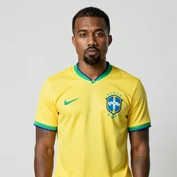 Kanye West using a brazilian soccer jersey, realistic, studio portrait, studio light, 4k, 8k
