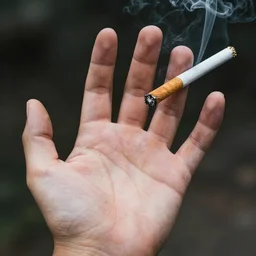 Close-up of thin soft hand, hand with cigarette with smoke, hand with five fingers, hyper realistic, high details, photo, super resolution