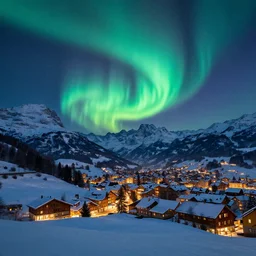 Amazing Switzerland landscape with Northern lights