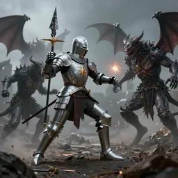 a photo of a knight, nicromance, fighting demons, higly detailed, 8k, hyperrealistic