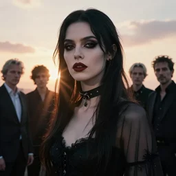 photographic portrait of a stunningly beautiful gothic female with choker in soft dreamy light at sunset, god rays, contemporary fashion shoot, by edward robert hughes, annie leibovitz and steve mccurry, david lazar, jimmy nelsson, breathtaking, 8 k resolution, extremely detailed, beautiful, establishing shot, artistic, hyperrealistic, beautiful face, octane render