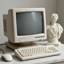 of a Roman marble statue of a 90's era personal computer prompt