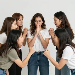 stock photo of a group of diverse women bullying each other